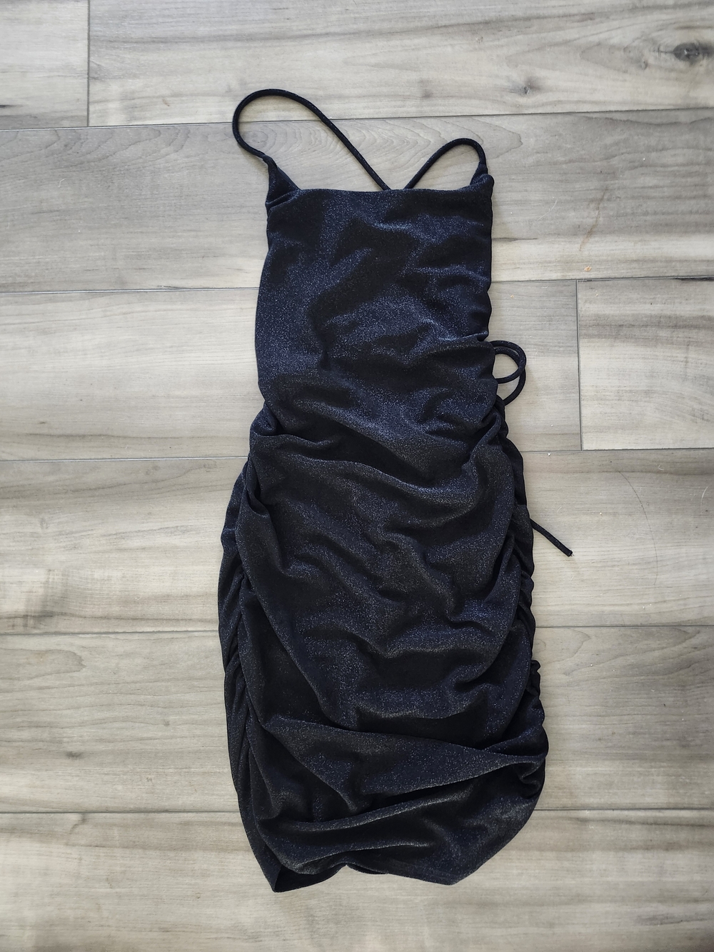 Shimmer Black Ruched Slip Dress